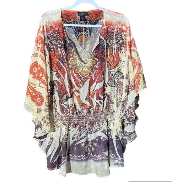 Lane Bryant Kimono Style Sheer Overlay Blouse/ Swimsuit Cover Up Women's Size 22 - Picture 1 of 11